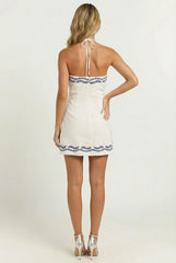 Paritza Embroidered Halter Mini Dress