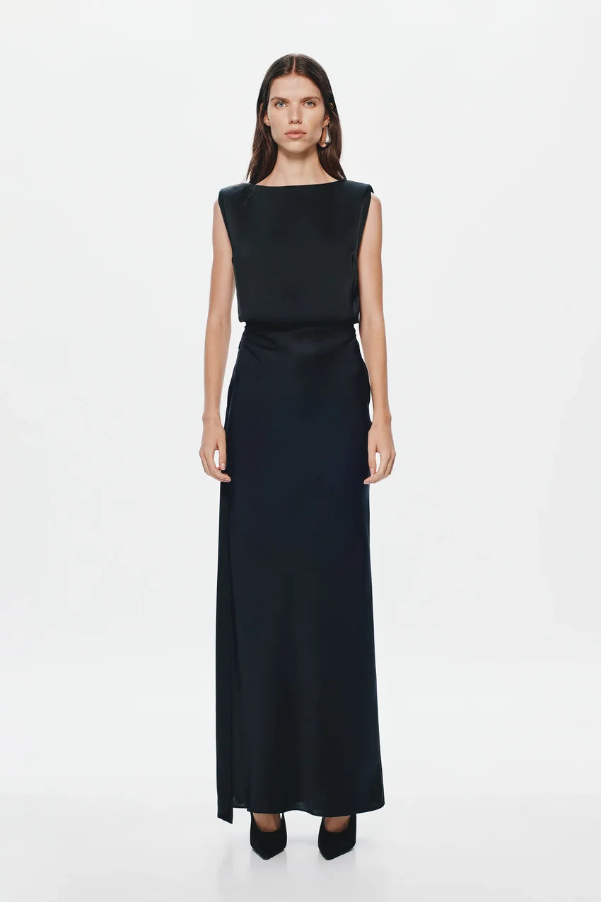 Misha Rocky Satin Dress - Black