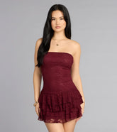 Flirt First Strapless Lace Tiered Mini Dress