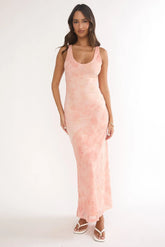 Elowra Mesh Maxi Dress Floral Pink