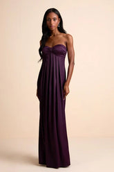 Memorable Entrance Dark Purple Strapless Satin Maxi Dress