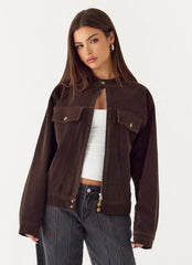 Jeremy Faux Suede Biker Jacket - Dark Chocolate