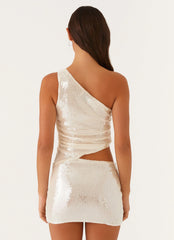 Seranella One Shoulder Mini Dress Ivory