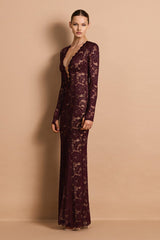 Nookie Delphine LS Lace Gown - Wine