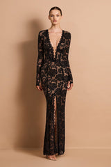 Nookie Delphine LS Lace Gown - Black