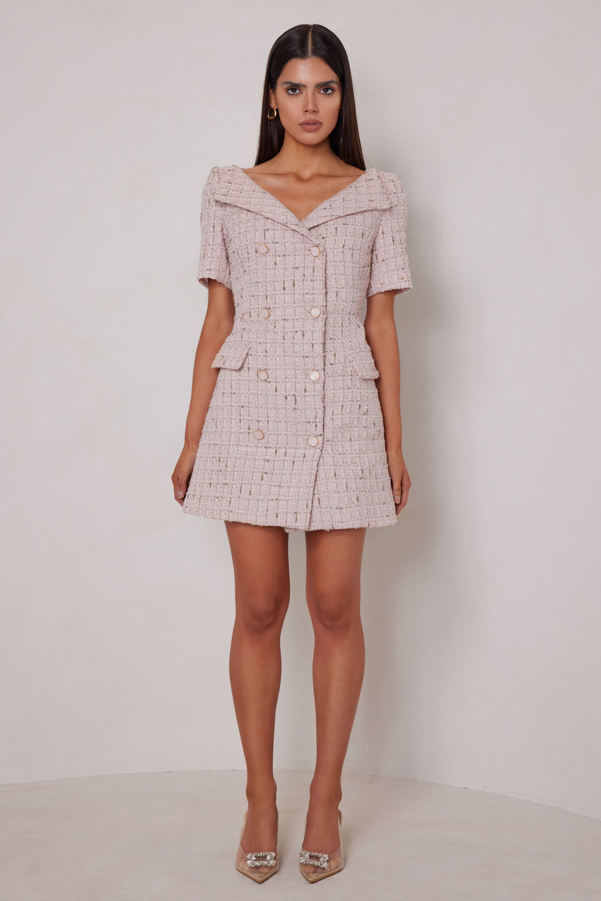 Sonia Dress - Tweed Pink