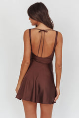 Brigid Cowl Neck Scoop Back Mini Dress Chocolate