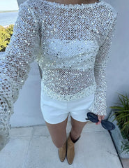 Grace Open-Back Sequin Crop Top