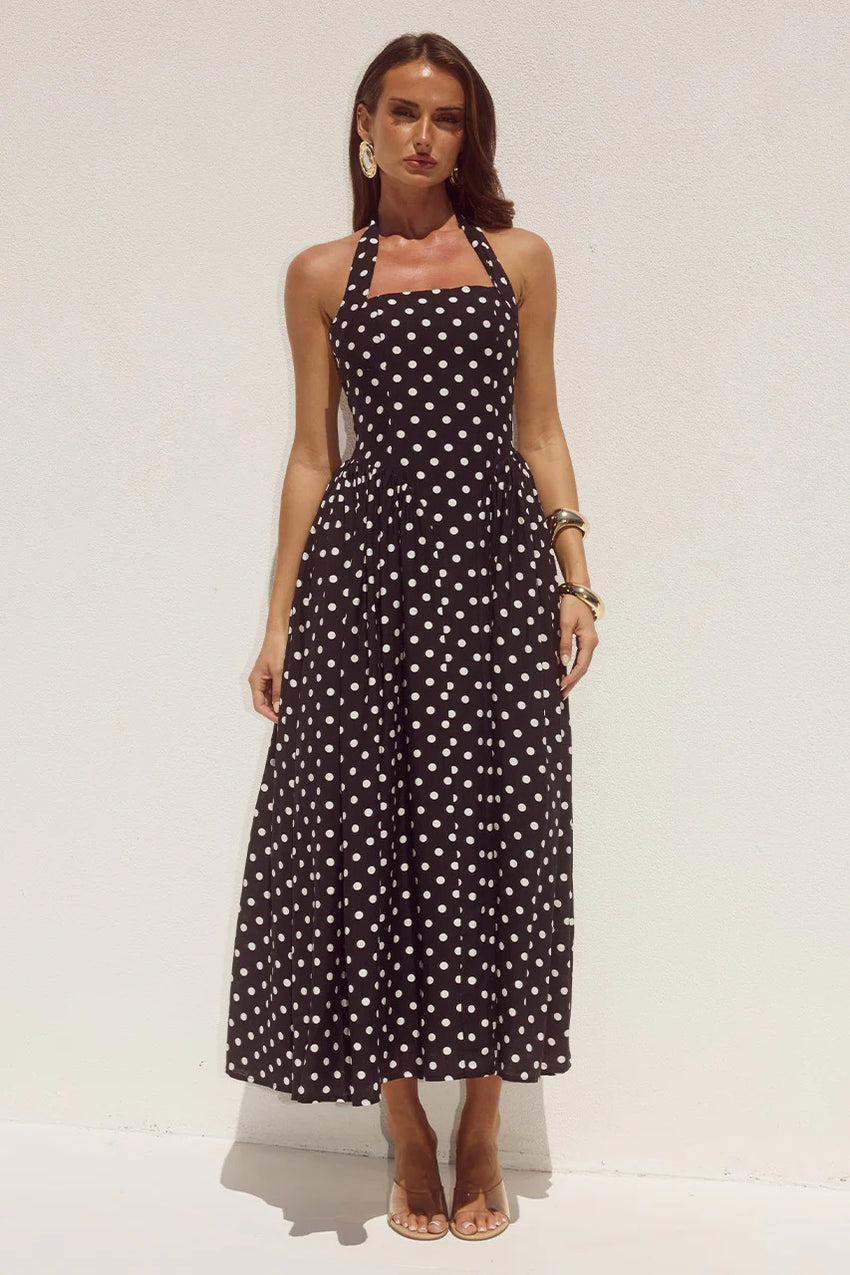 Sammi Midi Dress - Black/White Polka