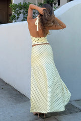 Melody Midi Skirt - Lemon/Choc Polka