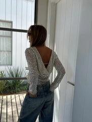 Grace Open-Back Sequin Crop Top
