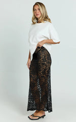 Dahlia Midi Skirt - Lace Skirt in Black