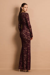 Nookie Delphine LS Lace Gown - Wine