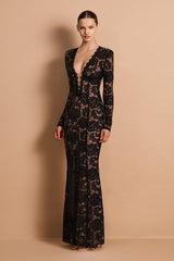 Nookie Delphine LS Lace Gown - Black