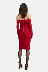 Helena Midi Mesh Dress - Fire Red