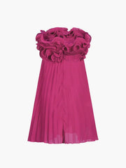 Mesh Rosette Tube Pleat Short Dress