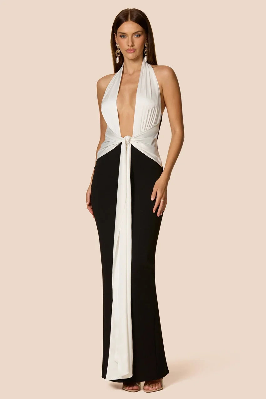 Nookie Chiara Halter Gown - Black/White