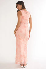 Elowra Mesh Maxi Dress Floral Pink