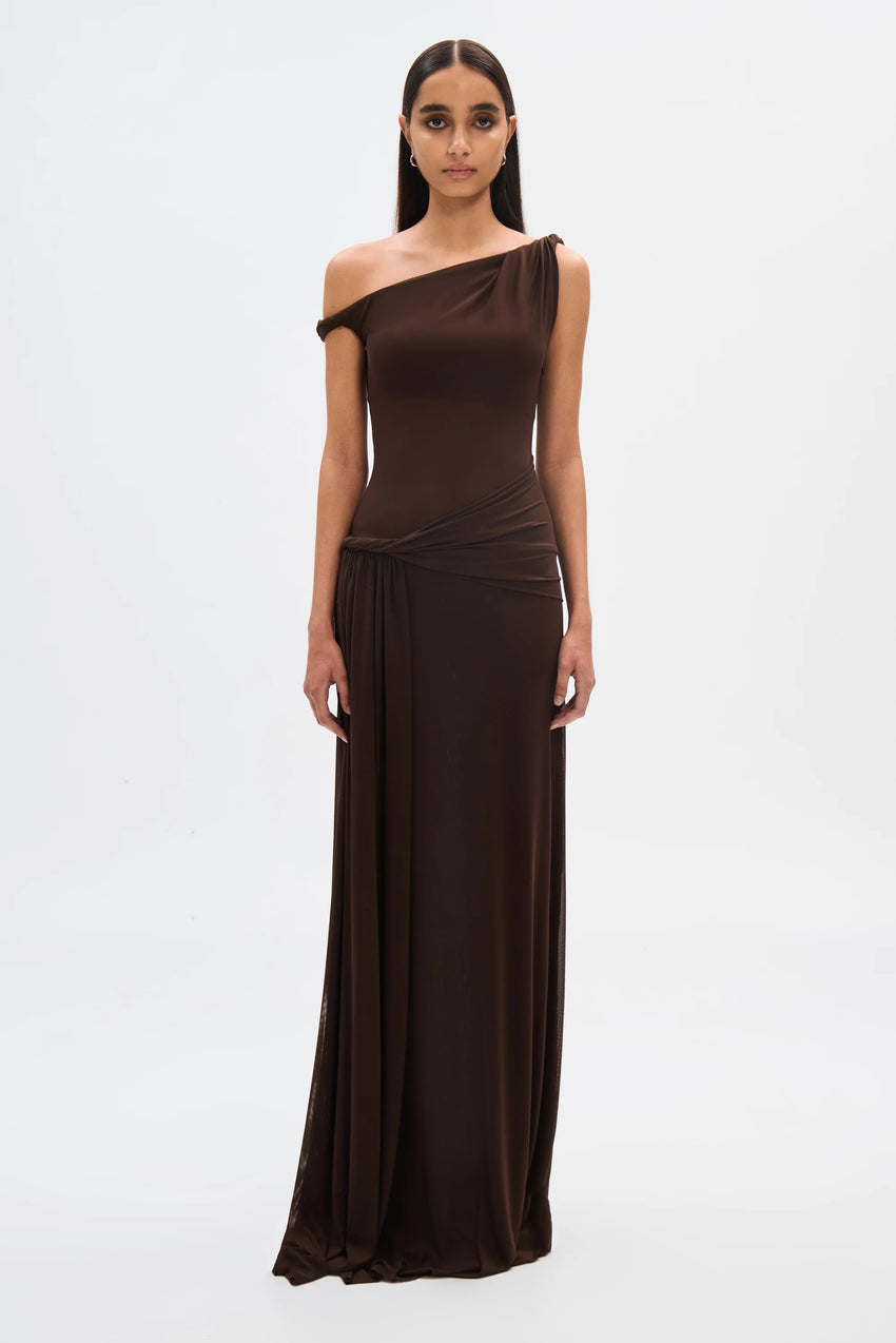 Misha Sisal Mesh Maxi Dress - Espresso